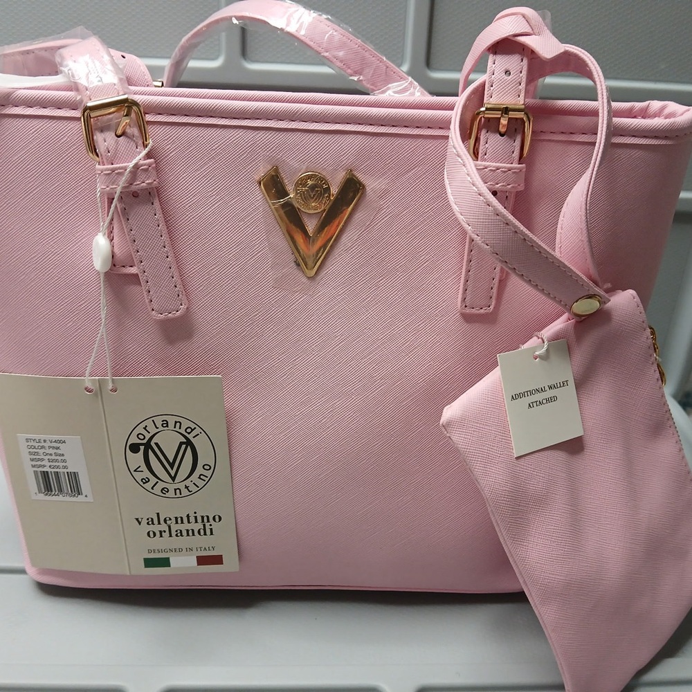 Valentino Orlandi Pink Satchel with Gold Emblem